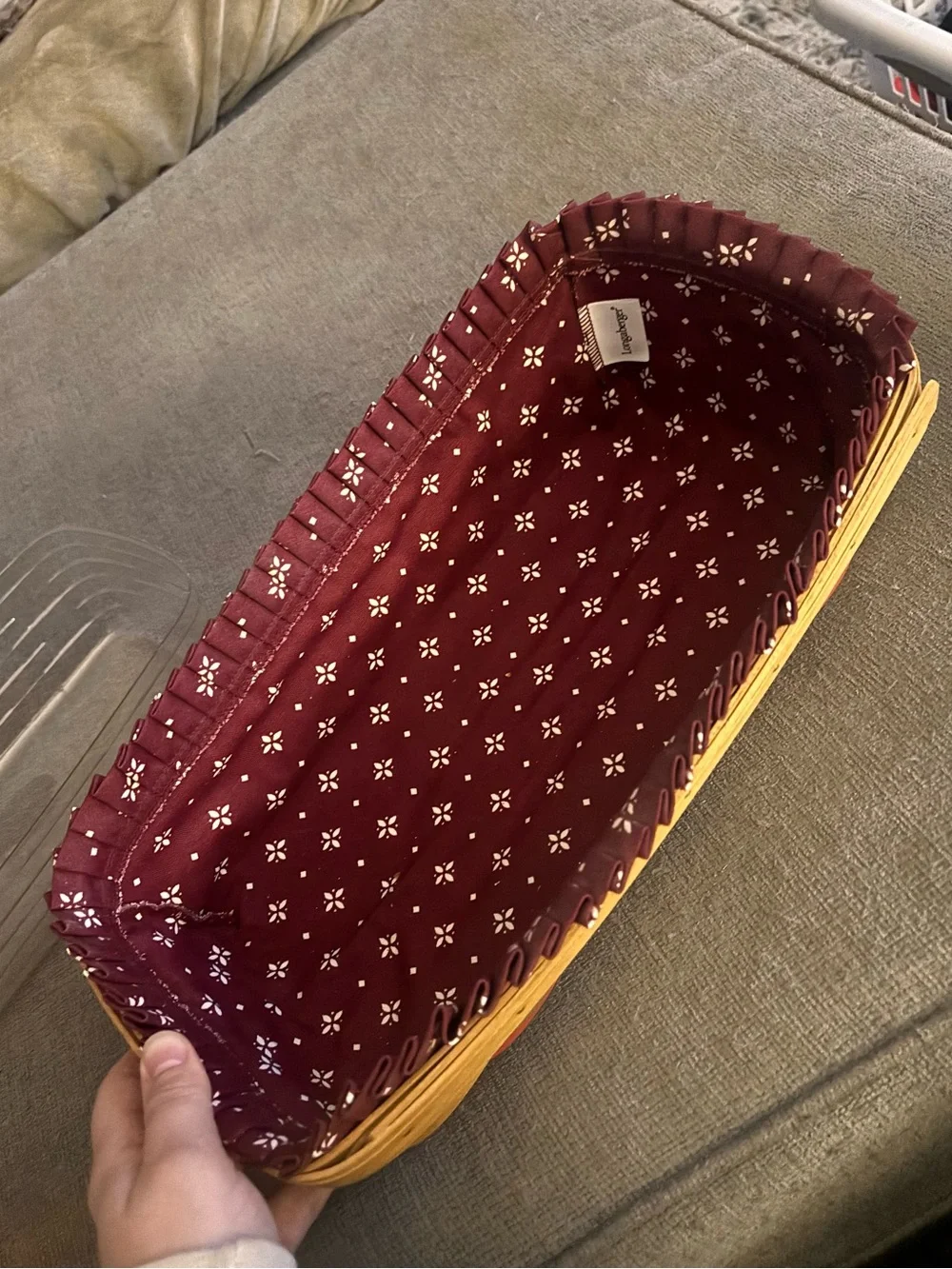Vintage 1999 Longaberger Woven Basket with Maroon Floral Lined Basket Interior